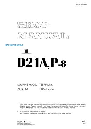Komatsu D21a 8 D21p 8 Dozer Operation Maintenance Manual