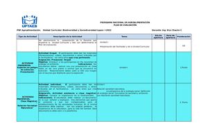 Plan De Evaluaciòn Biodiversidad Y Sociodiversidad Lapso I 2022