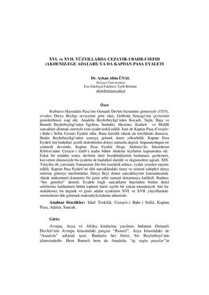 XVI. ve XVII. YÜZYILLARDA CEZAYIR-I BAHR-I SEFID (AKDENIZ-EGE ADALARI) YA DA KAPDAN PASA EYALETI