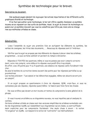 Dnb Synthese Cours Technologie 1