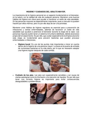 Higiene Y Cuidados Del Adulto Mayor