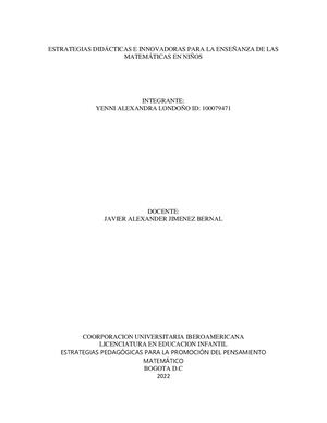Estrategias Didácticas E Innovadoras Para La Enseñanza De Las Matemáticas En Niños