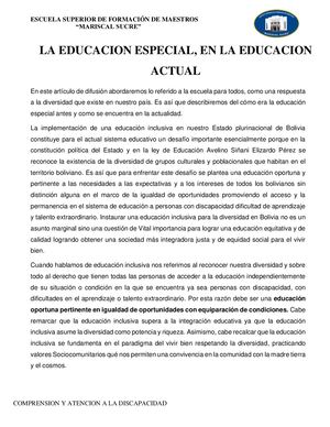 Articulo Informativo Sobre Educacion Inclusiva