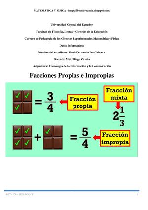 Fracciones  Concepto Propias e Impropias