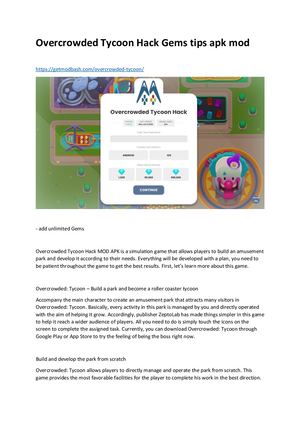 Overcrowded Tycoon Hack Gems Tips Apk Mod