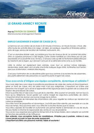 Emploi Saisonnier Agent De Caisse Semnoz
