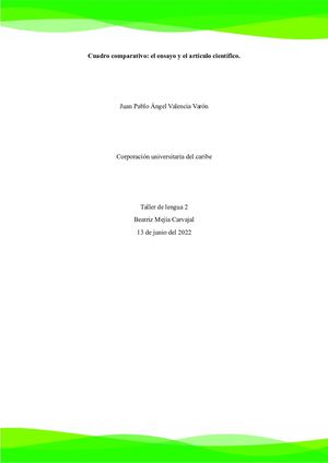 Cuadro Comparativo El Ensayo Y El Artículo Científico
