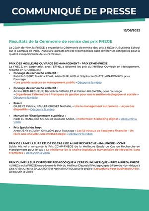 Cp Conférence Et Remise De Prix Fnege Résultats