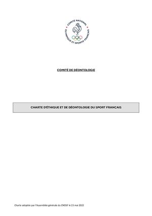 Charte Ethique Et De Deontologie Du Sport Adoptee Par Ag Cnosf 2022 05 22
