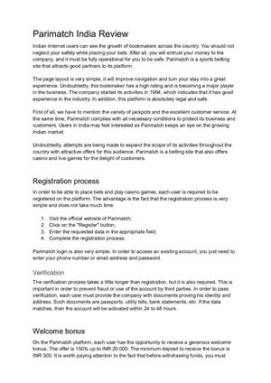 Parimatch India Review