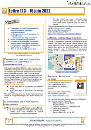 Lettre 123 Acepp Nationale 15 Juin 2022
