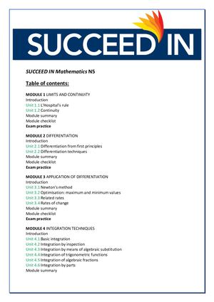 Succeed In Mathematics N5 SB Toc
