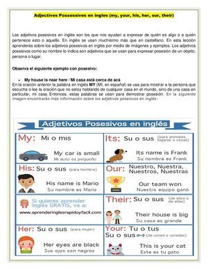 Guia 5 Leccion Adjectives Possessives En Ingles