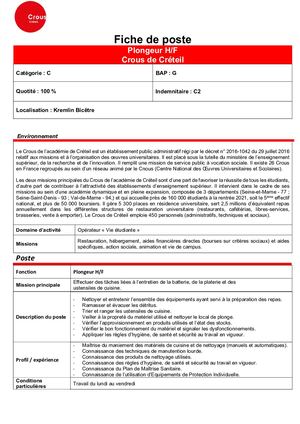 Fiche de poste - Plongeur Hf