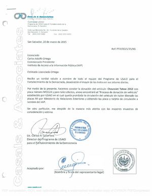 Carta de Donación de Camioneta