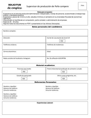 Formulario De Solicitud De Empleo