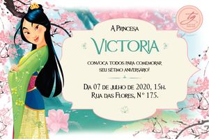 Convite Aniversário Infantil - Tema Mulan