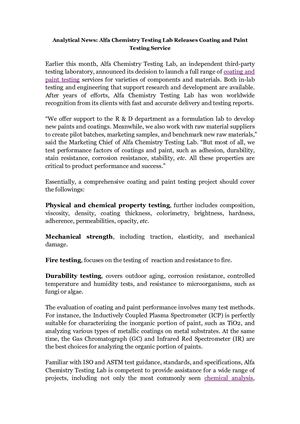 Analytical News: Alfa Chemistry Testing Lab Releases Coating And Paint Testing Service