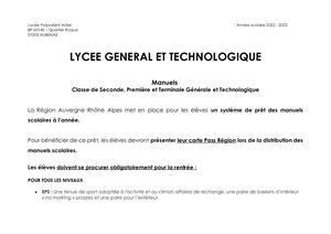 Liste Manuel Et Fournitures 2022 2023