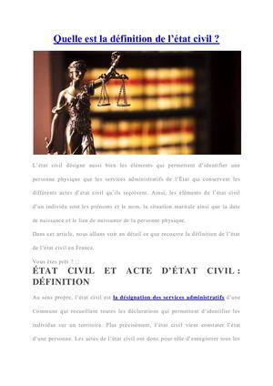 État civil : définition — caractéristique