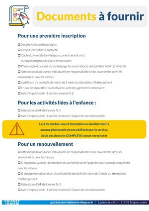 Documents à fournir