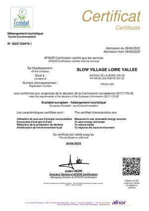 Certificat Ecolabel Européen SV Loire Vallee