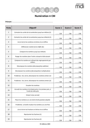 Logico Numération Cm Fiche Suivi élève