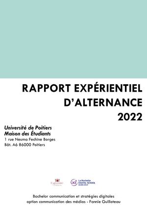 Rapport Expérientiel D'alternance Fannie Guilloteau 2022
