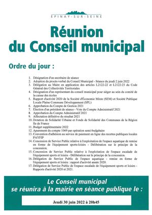 Ordre du jour - Conseil municipal du 30 juin 2022