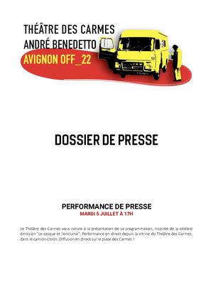Dossier de presse Festival 2022/ Théâtre des Carmes