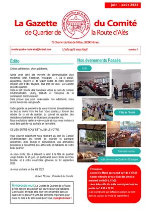 N°1 -La Gazette Du Comite de Quartier de la Route d'Ales