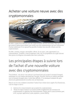 Comment acheter une voiture neuve avec des Cryptomonnaies ?