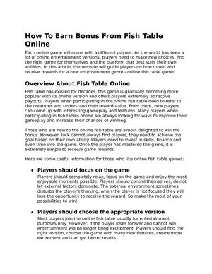 How To Earn Bonus From Fish Table Online