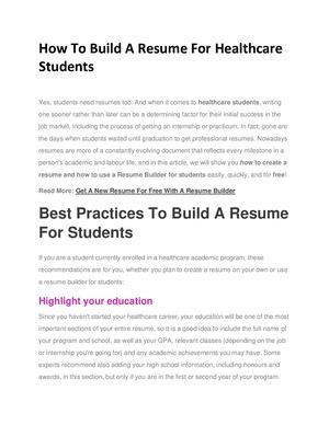 How To Build A Resume For Healthcare Students
