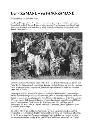 Note Sur Les Fang-Zamane Du Gabon, Par Sampérode Mba, 2016