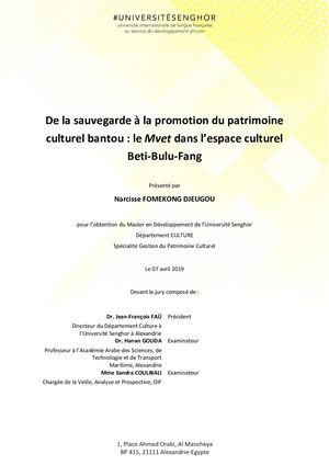 Le Mvet Dans L'Espace Culturel Beti, Bulu et Fang, Mémoire Par N. Fomekong, 2019