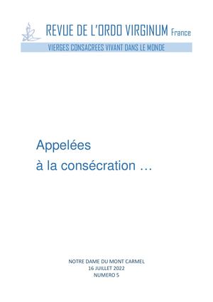 Revue Ocv N°5 Juillet 2022 Appelées à La Consecration