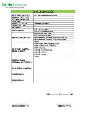 Ficha De Derivación Toe