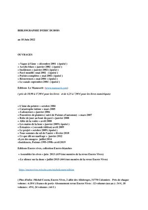 Bibliographie Eric Dubois Au 18 Juin 2022 (