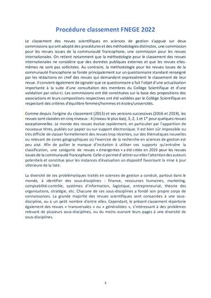 Procédure Classement 2022