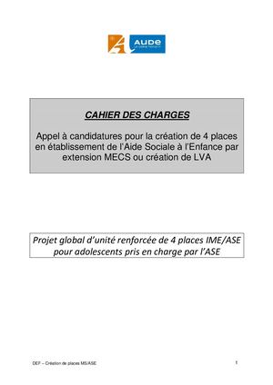 Cahier Des Charges Creation 4 Places ASE IME 2022