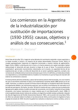 Los Comienzos En La Argentina De La Industrializacion Por Sustitucion De Importaciones 1930 1955