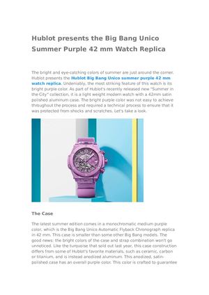 Hublot Presents The Big Bang Unico Summer Purple 42 Mm Watch Replica