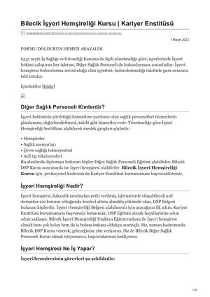 Isgakademi Com Tr Bilecik İşyeri Hemşireliği Kursu  Kariyer Enstitüsü.