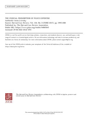 The Judicial Assumption Of Police Expertise