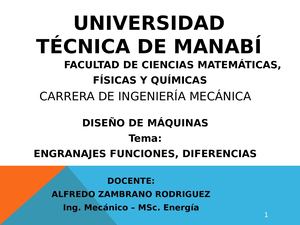 Universidad Técnica De Manabi Engranajes Rectos Calculos