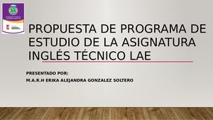 Propuesta De Programa De Estudio De La Asignatura