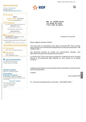 Facture Edf 2022