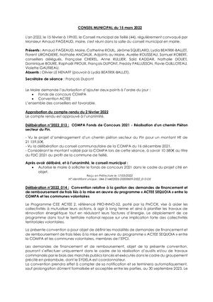 Compte Rendu du conseil du 15 mars 2022