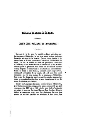 Ellezelles Lieux Dits Anciens Et Modernes Annales Cercle Archéologique De Mons Vol 17